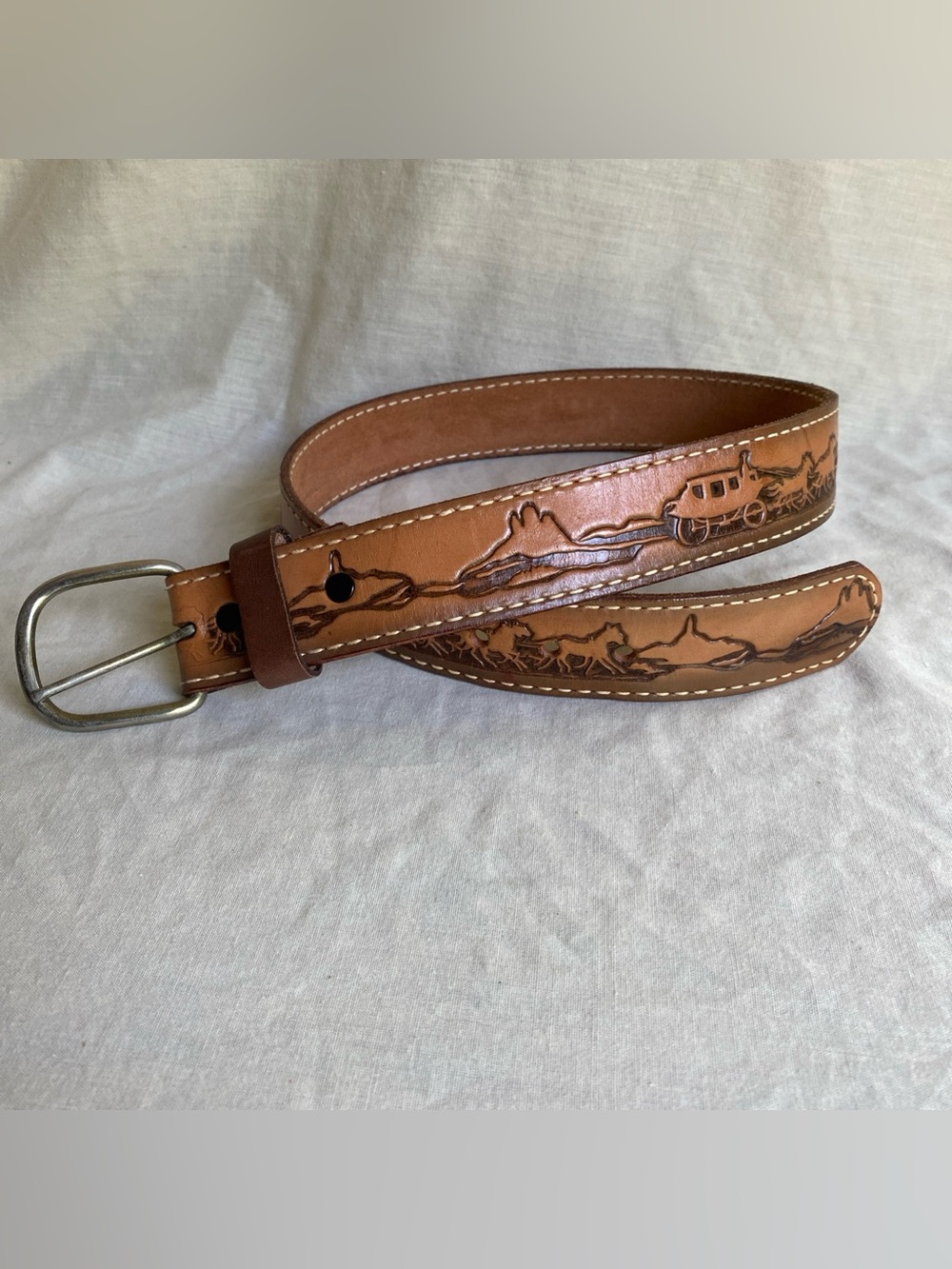 Shyanne Brown Tooled Leather Stagecoach/Western Belt Unisex -28”